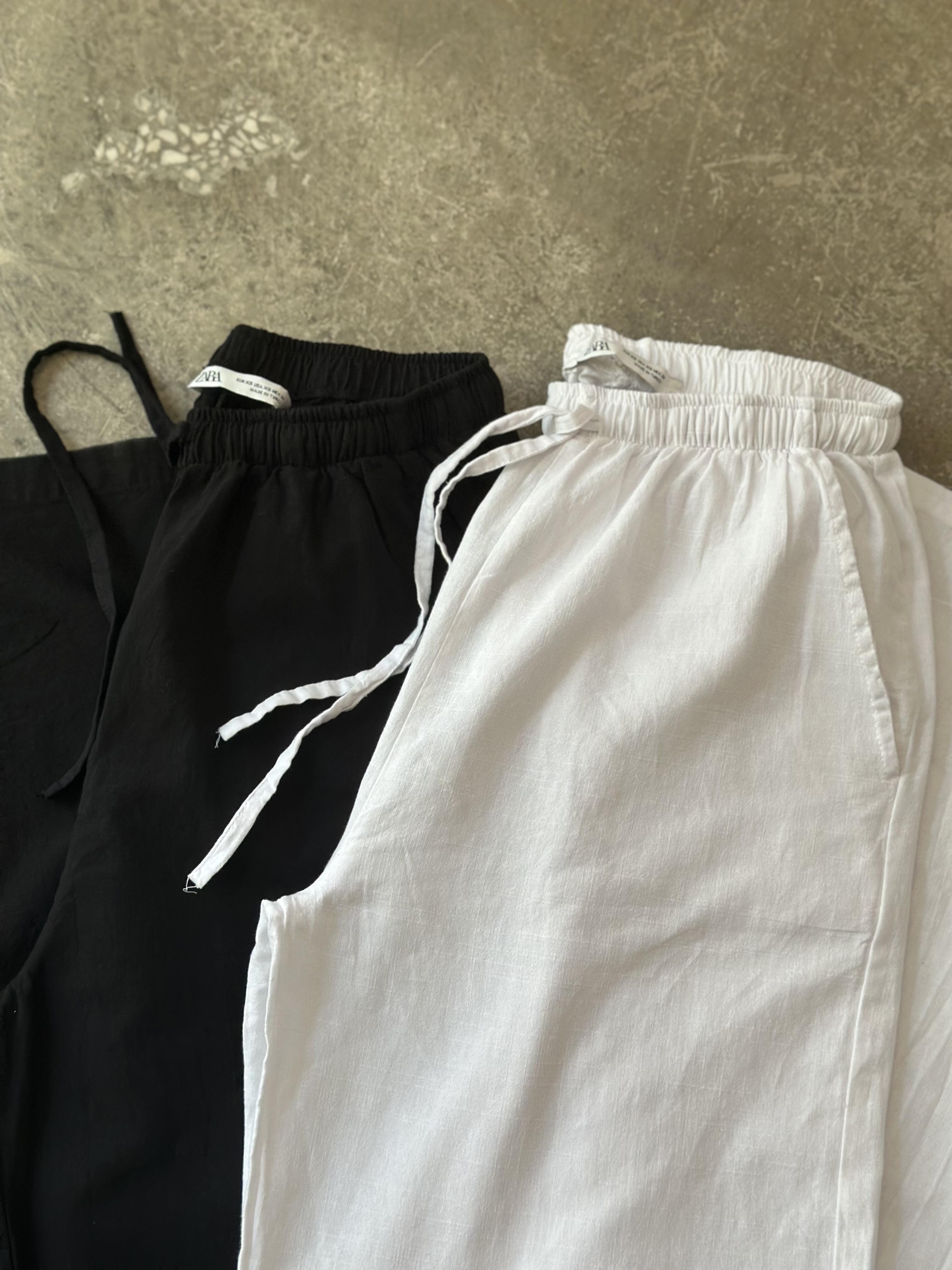  Keten Straight Pantolon - Beyaz