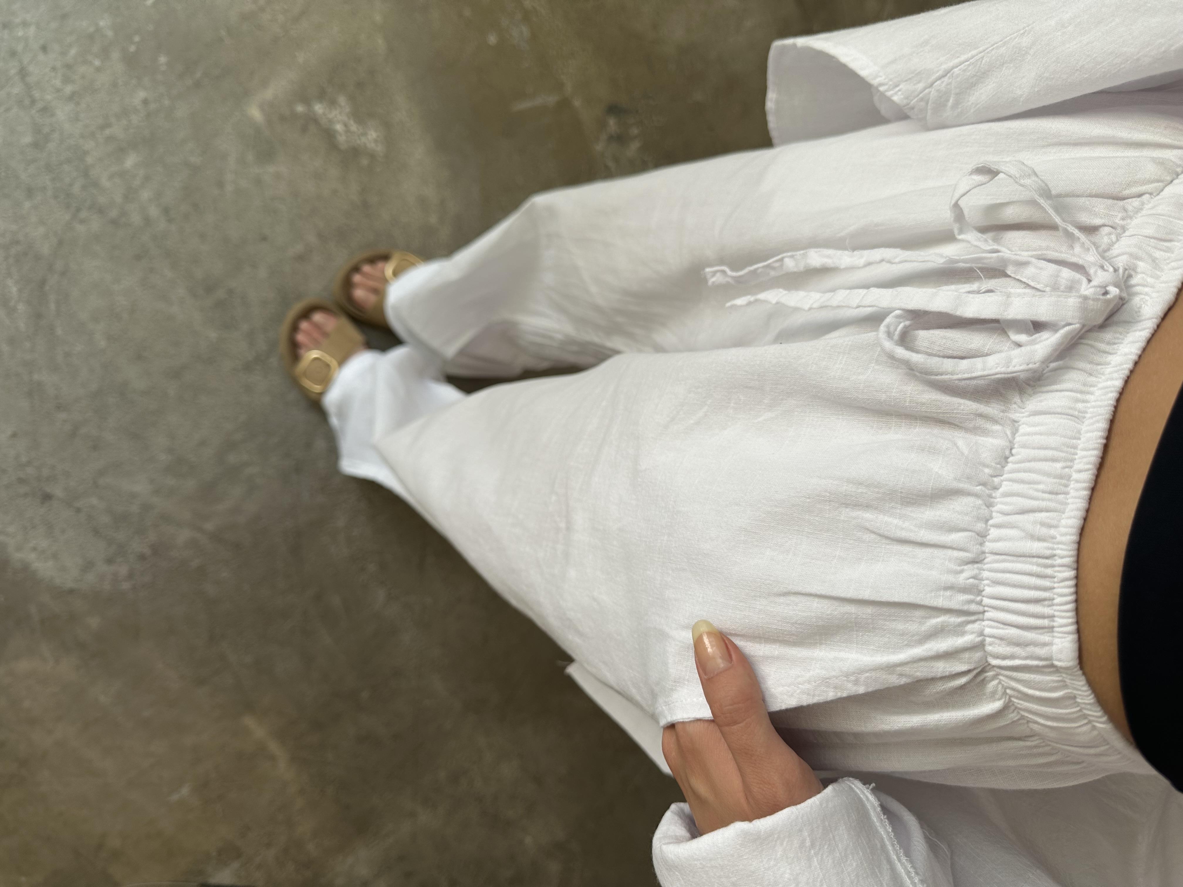  Keten Straight Pantolon - Beyaz