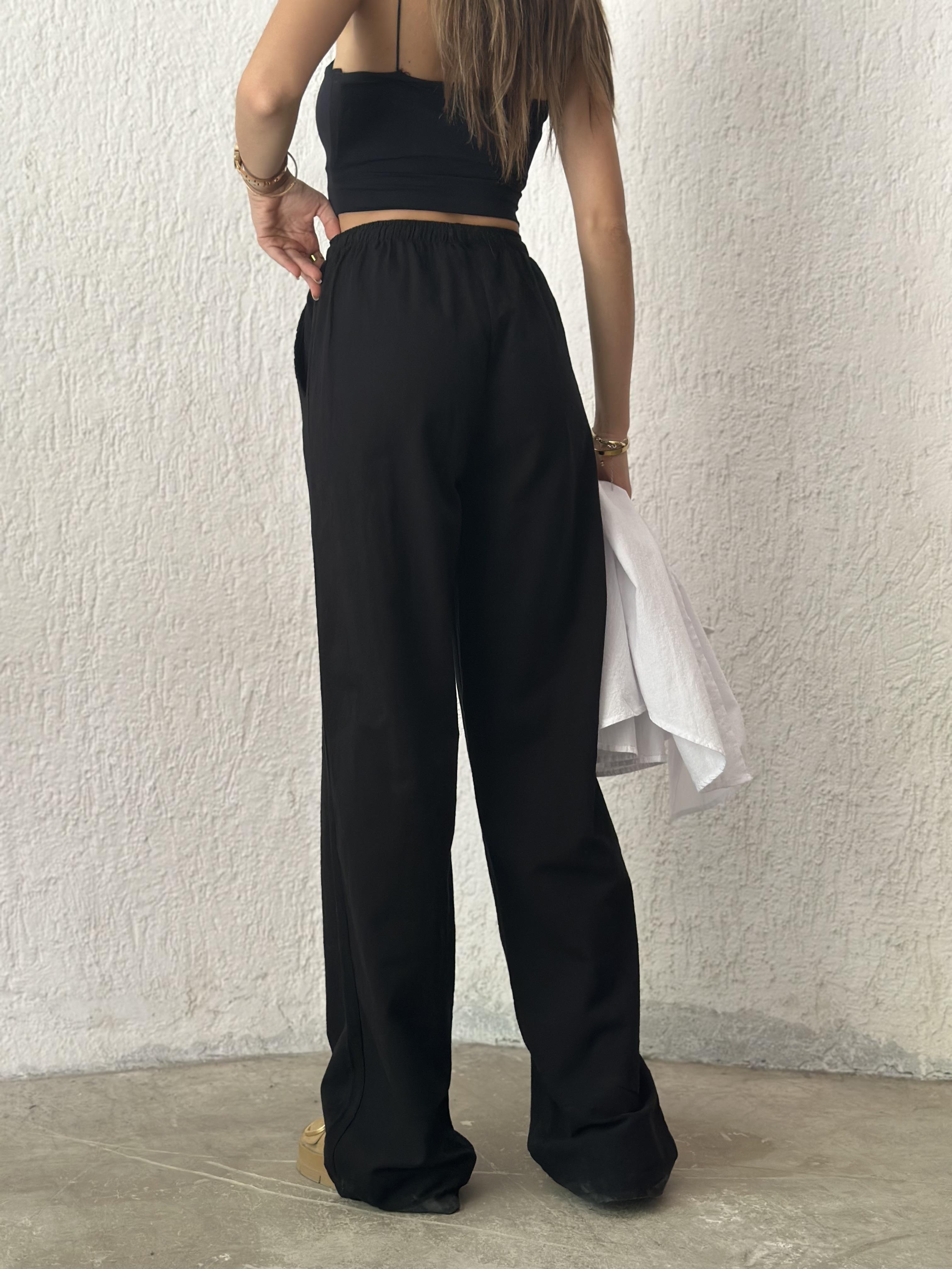ZR Keten Straight Pantolon - Siyah