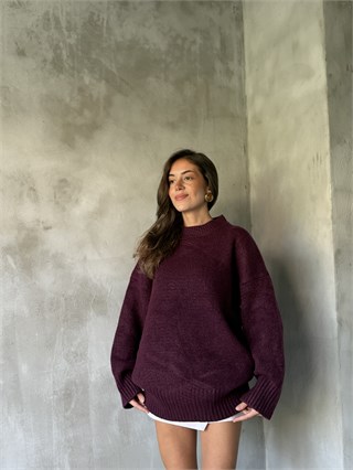  Yün Basic Oversize Bisiklet Yaka Kazak - Mürdüm - Dominatrend