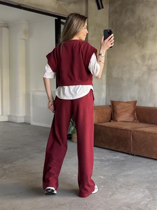 3lü Set Selanik Kumaş Takım - Bordo