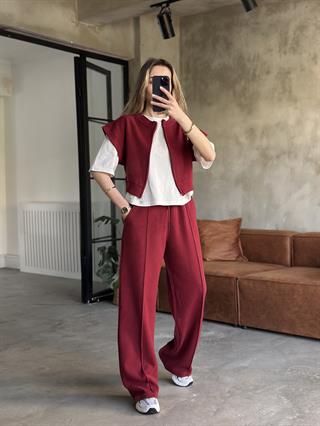 3lü Set Selanik Kumaş Takım - Bordo