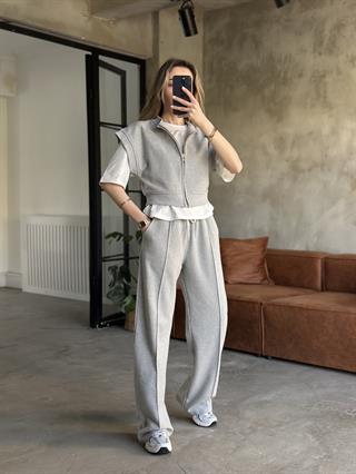 3lü Set Selanik Kumaş Takım - Gri