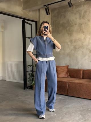 3lü Set Selanik Kumaş Takım - İndigo