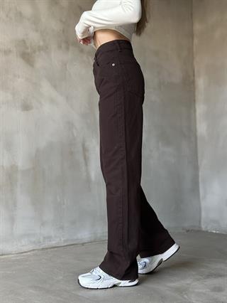 Acı Kahverengi Straight Fit Bol Paça Jean