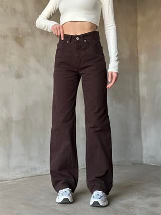 Acı Kahverengi Straight Fit Bol Paça Jean
