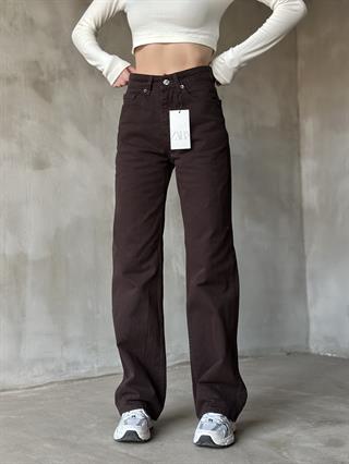 Acı Kahverengi Straight Fit Bol Paça Jean