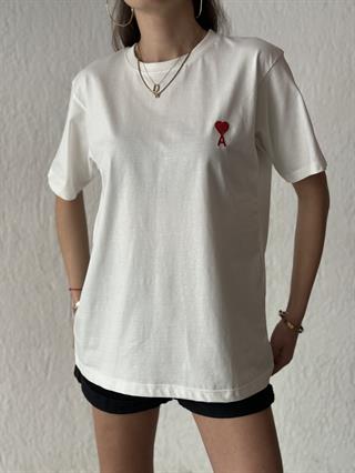 Ami Logo Nakışlı Oversize T-shirt - Beyaz