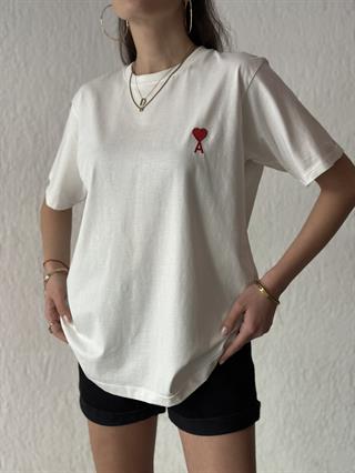 Ami Logo Nakışlı Oversize T-shirt - Beyaz