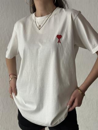 Ami Logo Nakışlı Oversize T-shirt - Beyaz