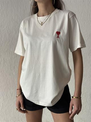 Ami Logo Nakışlı Oversize T-shirt - Beyaz