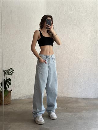Ayarlanabilir Baggy Jean - Buz Mavi