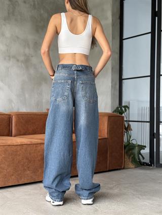 Ayarlanabilir Baggy Jean Mavi