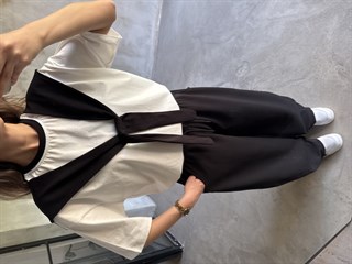 Bağlama Detaylı Oversize Stoperli Takım - Siyah
