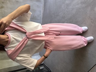 Bağlama Detaylı Oversize Stoperli Takım - Pembe