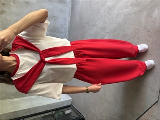 Bağlama Detaylı Oversize Stoperli Takım - Kırmızı