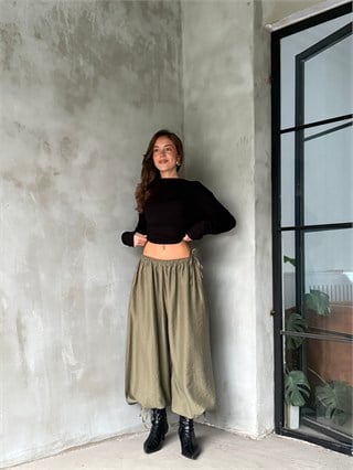Bağlamalı Balon Pantolon - Haki - Dominatrend