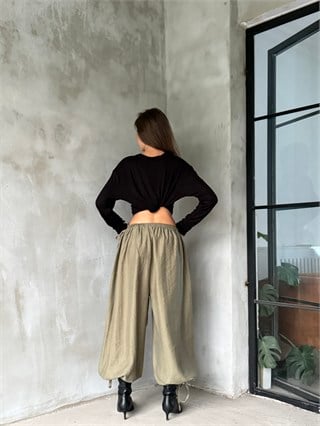 Bağlamalı Balon Pantolon - Haki