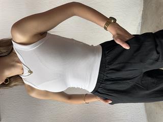 Basic Bisiklet Yaka Crop - Beyaz