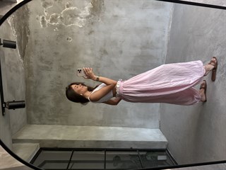Bel Detay Çizgili Balon Şalvar Pantolon - Pembe