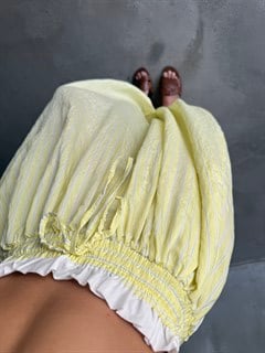 Bel Detay Çizgili Balon Şalvar Pantolon - Sarı