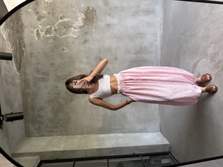 Bel Detay Çizgili Balon Şalvar Pantolon - Pembe