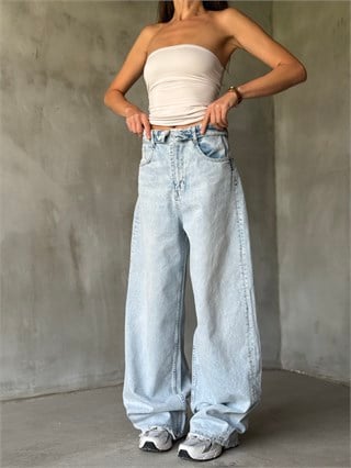 Bel Detay Mavi Baggy Jean - Dominatrend