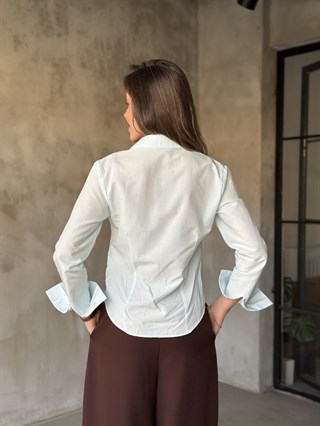 Belden Oturtmalı Gömlek - Mavi
