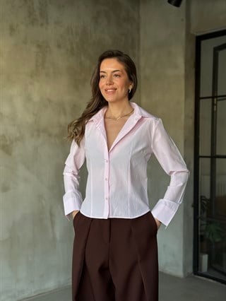 Belden Oturtmalı Gömlek - Pembe