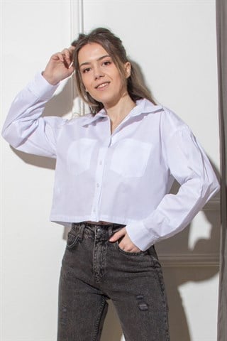 Beyaz Crop Gömlek