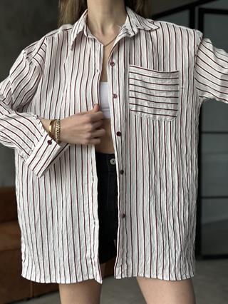 Bordo İnce Çizgili Gömlek