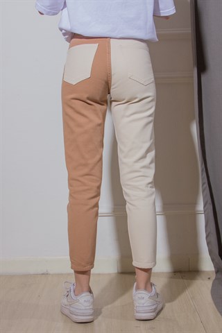 Çift Renk Mom Jean - Camel