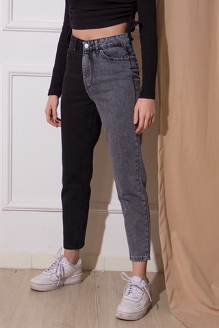 Çift Renk Mom Jean - SİYAH