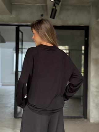 Çilek Kumaş Polo Yaka Transparan Bluz Siyah