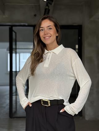 Çilek Kumaş Polo Yaka Transparan Bluz Beyaz