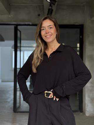 Çilek Kumaş Polo Yaka Transparan Bluz Siyah