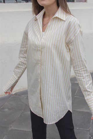 Çizgili Oversize Gömlek - Sarı