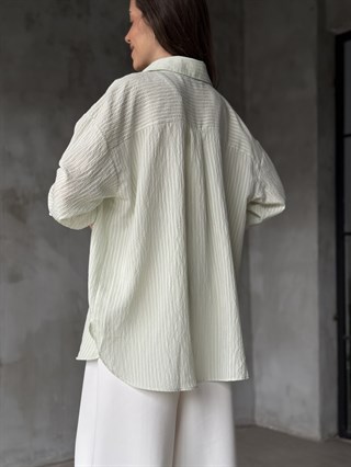 Çizgili Oversize Gömlek - Su Yeşili