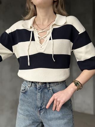 Çizgili Polo Yaka Triko T-shirt