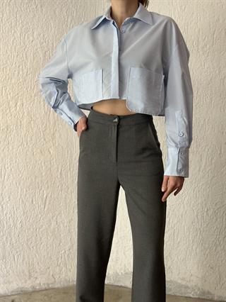 ZRA Crop Cep Detay Gömlek - Mavi