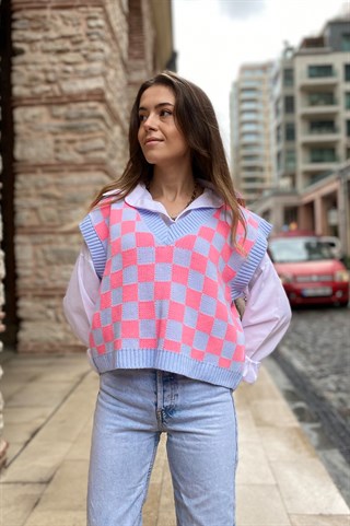 Damalı Süveter - Mavi