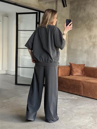 Dantel Detay Yıkamalı Oversize Takım - Siyah