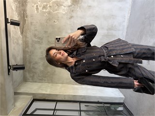 Denim Kahverengi Çizgili Takım 