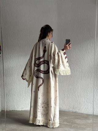 Desenli Gofre Maxi Boy Kimono 