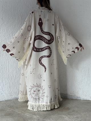 Desenli Gofre Maxi Boy Kimono 