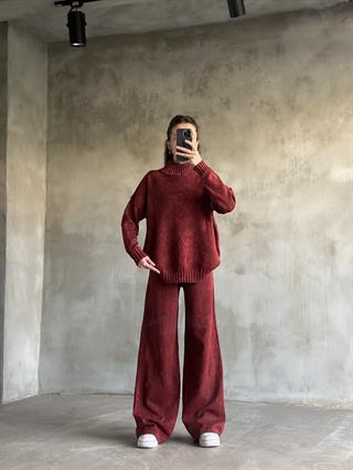 Domi Yıkamalı Triko Takım - Bordo