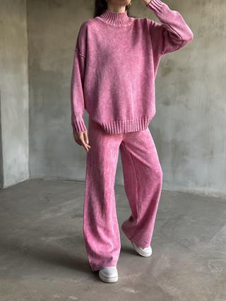 Domi Yıkamalı Triko Takım - Pembe
