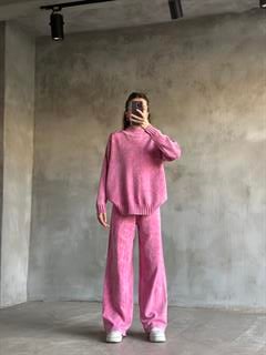 Domi Yıkamalı Triko Takım - Pembe