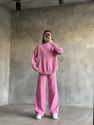 Domi Yıkamalı Triko Takım - Pembe