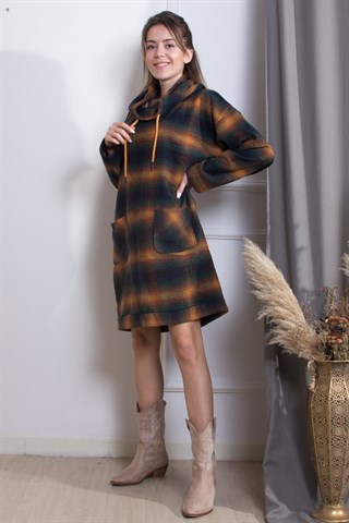 Ekose Tunik Elbise - Haki